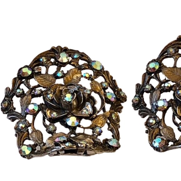 Vintage MUSI Rhinestone Shoe Clip Cabochon Aurora Borealis Runway Rare Large - Picture 4 of 13